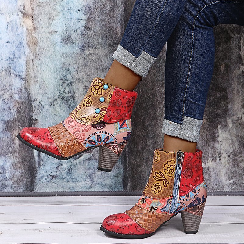 Cross border 2020 Autumn/Winter New British Style Color blocked Coarse Heel Martin Boots for Women Wish Foreign Trade Large Diamond Women's Short Boots