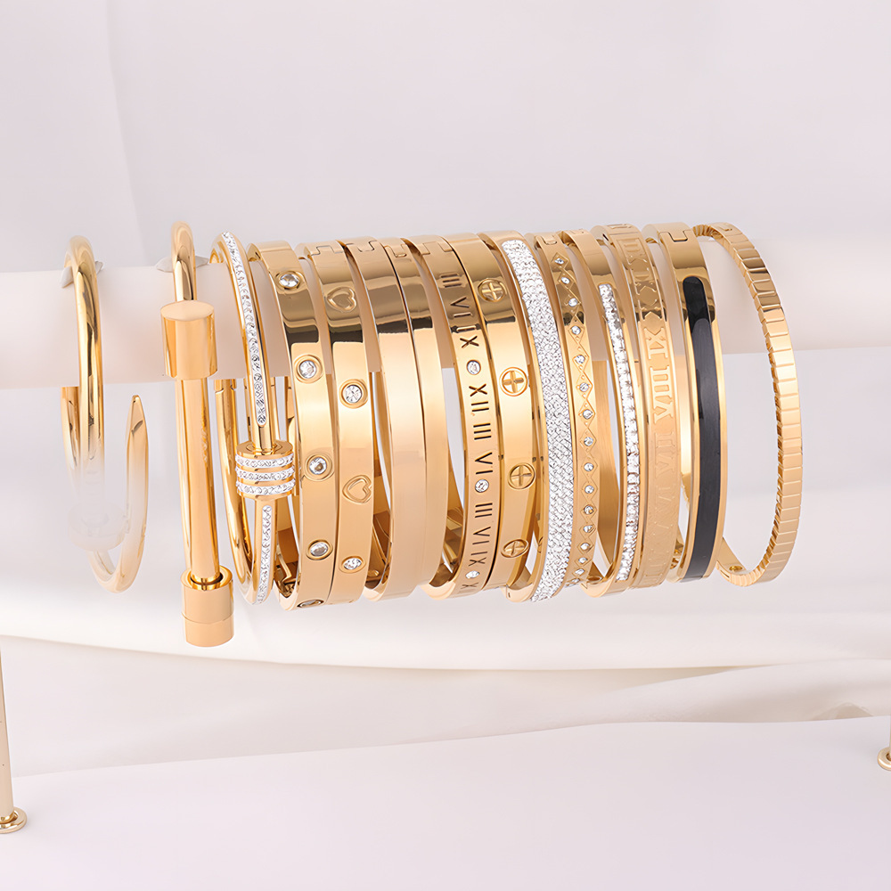Titanium steel bracelet vacuum plated non fading stainless steel bracelet niche versatile light luxury high-end full diamond bracelet
