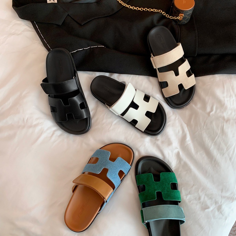 【 Sheii Su Yinyin 】 Second Uncle~New version of leather flat slippers for women's beach sandals, wearing second uncle shoes outside