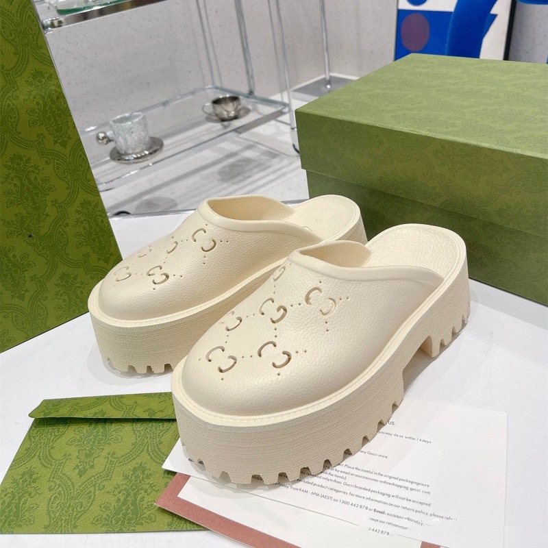High version G Home full set packaging letter thick sole 5cm hole shoes women's bag head back empty slippers large size 2025 summer