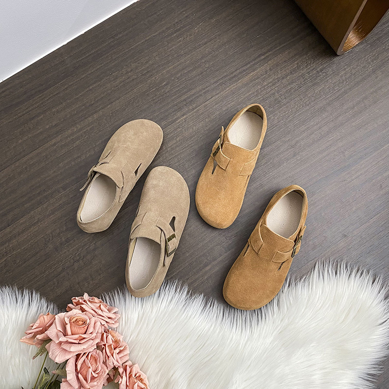 Flat bottomed Haken shoes made of women's genuine leather for autumn and winter 2025, new cow suede comfortable soft sole, soft top, big toe Haken shoes