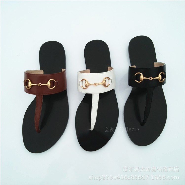 2022 Spring/Summer New Flip flops Couple's Shoes Men's and Women's Shoes with Horseclip Buckle, Flat Slippers