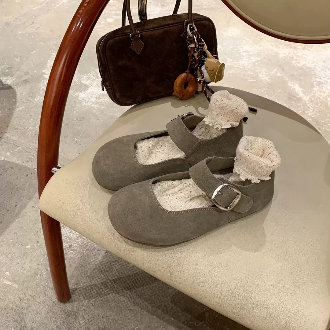 Mary Jane women's shoes, Boken shoes, cow suede 2024 autumn thick sole with increased height, ugly and cute single shoes, women's big toe shoes, bean shoes
