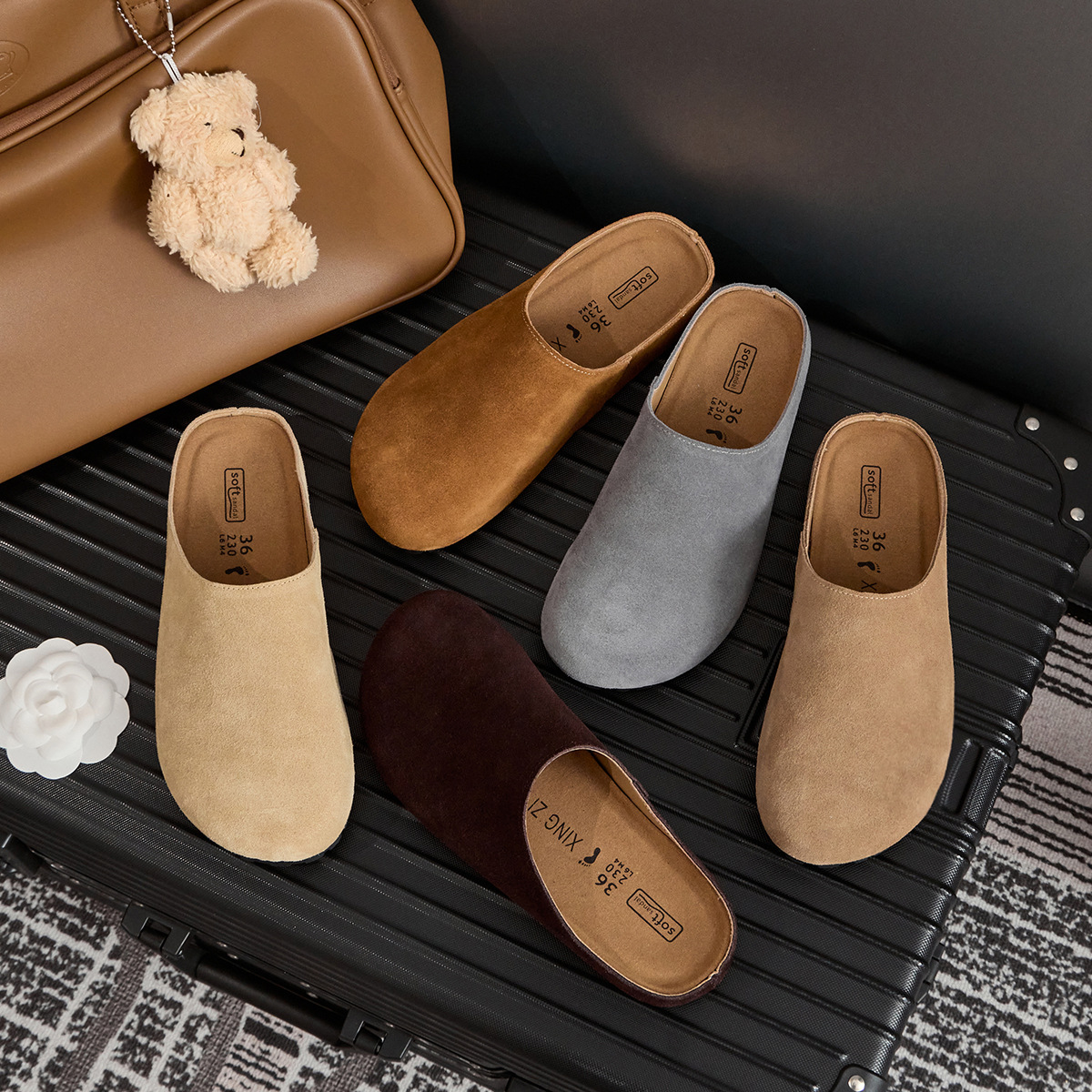Cowhide velvet Boken shoes, genuine leather with a soft and trendy surface, lazy people can step on thick soled big toe Boken women's shoes, half slippers, autumn
