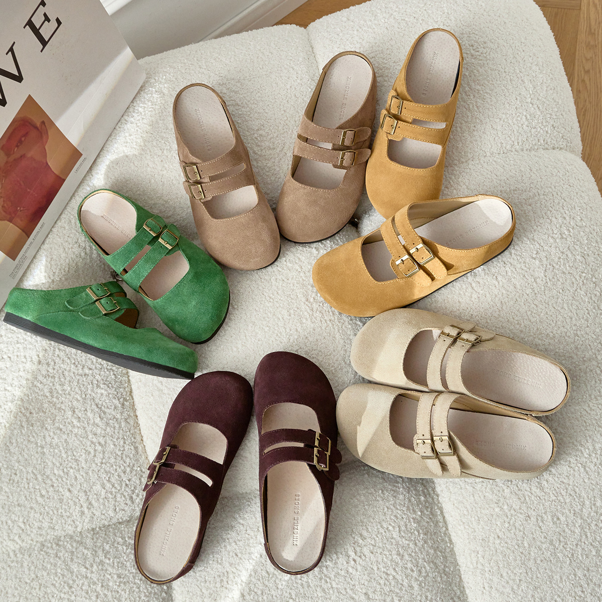 Genuine leather one foot half support single shoe with increased height inside, Haken shoes for women in spring and summer 2025, ugly and cute, thick bottom half slippers with thick toe caps