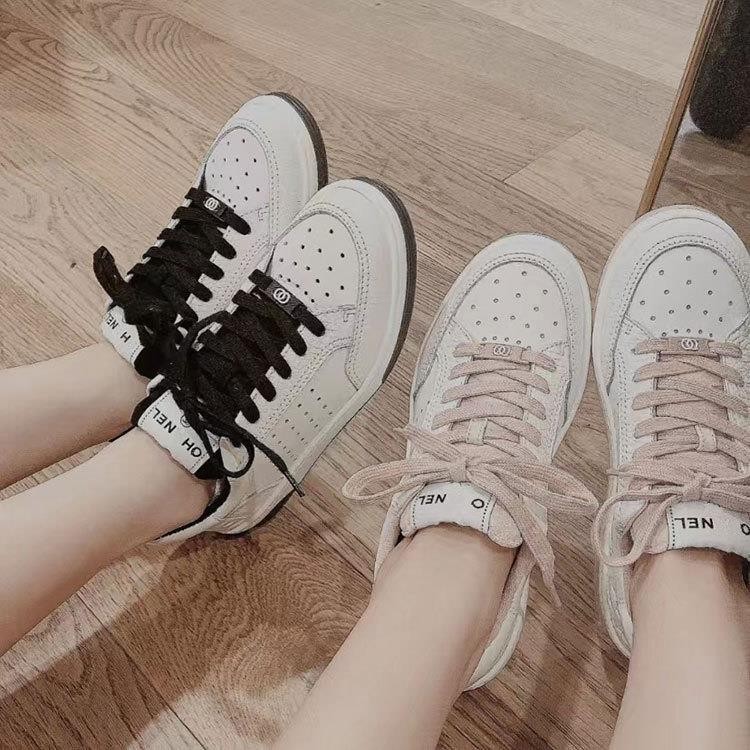 2023 Spring/Summer Hot selling Small Fragrant Style Lace Letter Genuine Leather Panda Shoes Board Shoes Women's Internet Celebrity Versatile Shallow Sneakers