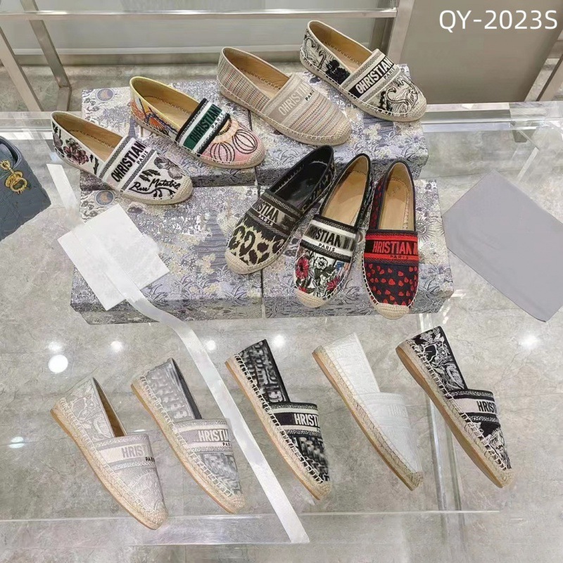 High version D fisherman's shoes, women's four seasons flat embroidery, lazy one foot kick, women's woven breathable women's shoes, casual single shoes