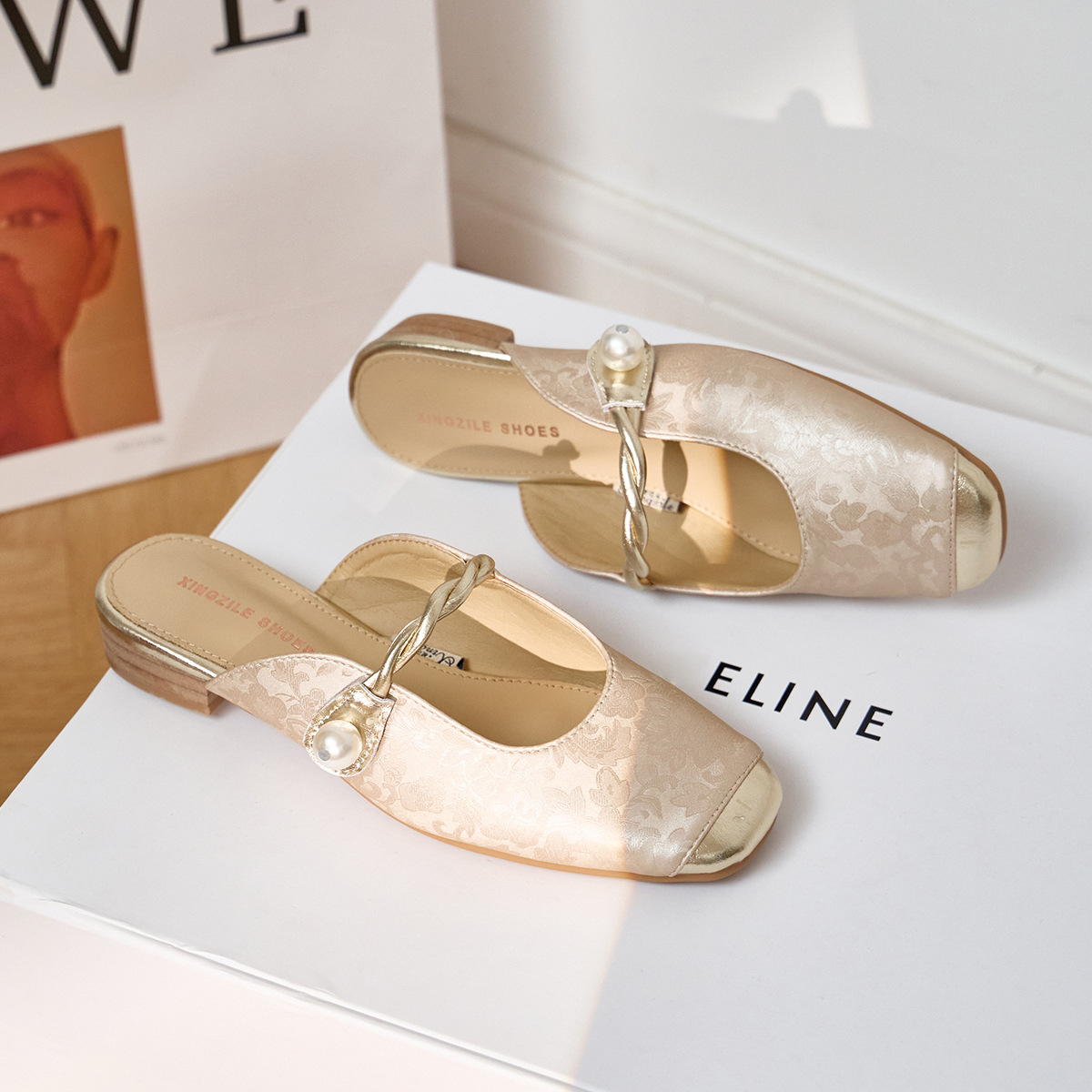 Leather sandals, women's M ü ller shoes, sheepskin insoles, no heels, lazy shoes, low heels, summer outerwear, toe caps, half slippers