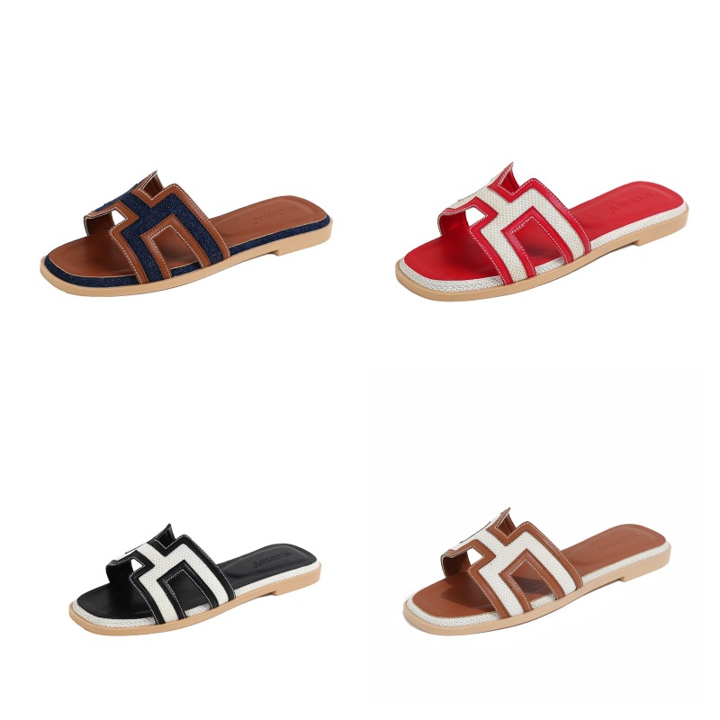Color blocked slippers for women's outdoor wear 2025 new summer fashion versatile flat bottomed straight trawl red beach travel sandals