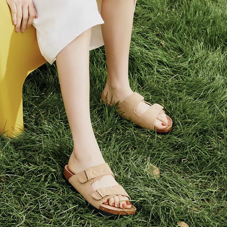 QQ Candy Same Style~Genuine Leather 2025 Thick Bottom Handmade Boken Shoes Half Slippers Boken Sandals Cool Dragging Women's Summer Outerwear