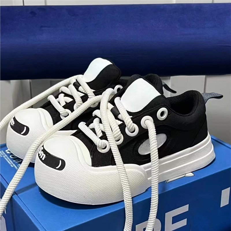 Open mouth laugh ugly cute big toe shoes for women 2024 new canvas shoes niche thick sole height increasing casual sports white shoes trend