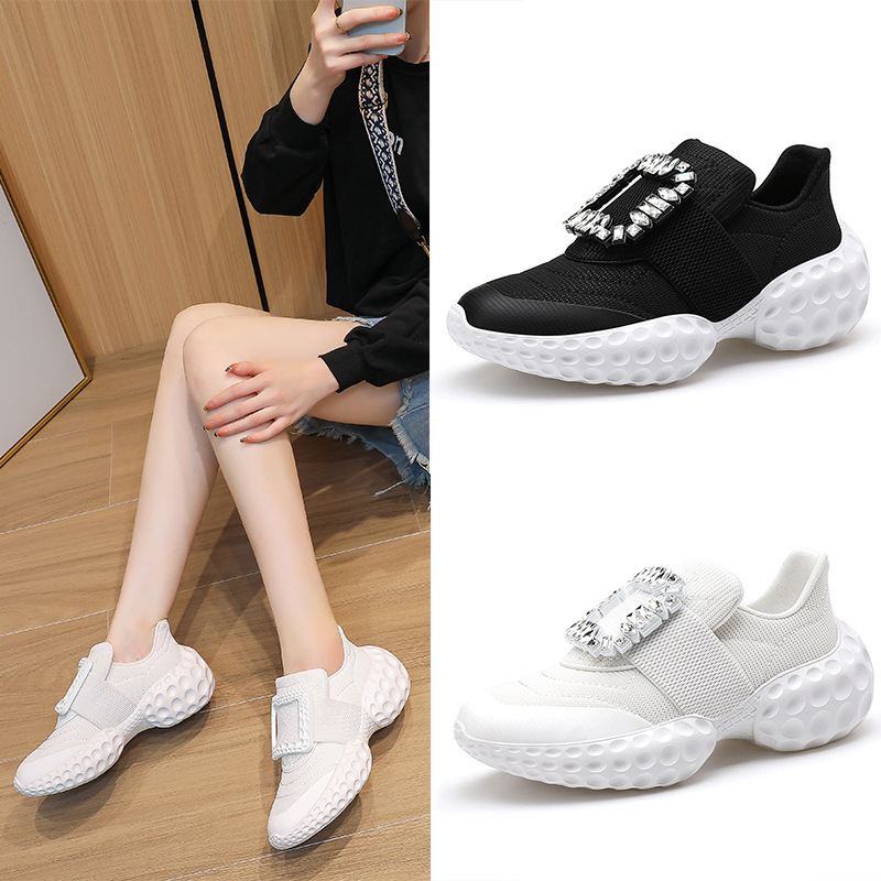 Same style new Nana Ouyang shoes RV rhinestone women's thick sole spring/summer 2024 sports shoes square buckle dad single shoe