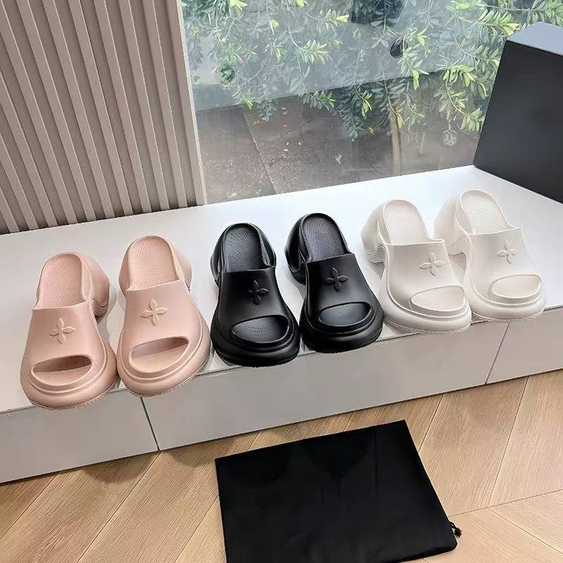 2025 new SMFK cross flower 9.5CM thick soled slippers for women, European and American sponge cake height increasing one line cool slippers
