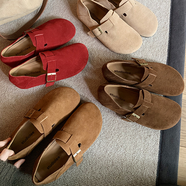 Full leather Boken shoes grape mom same style can be stepped on and worn twice Boken shoes women retro lazy one foot Le Fu shoes