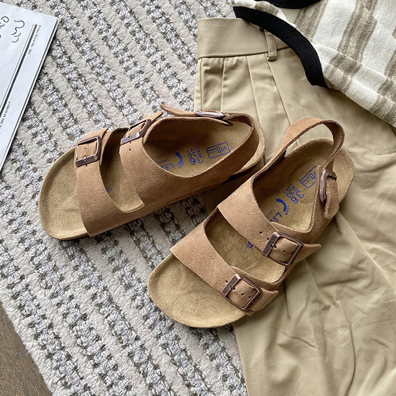Thick soled Boken sandals for women, casual sandals for women, spring and summer vintage cork flat sandals, leather versatile Boken shoes