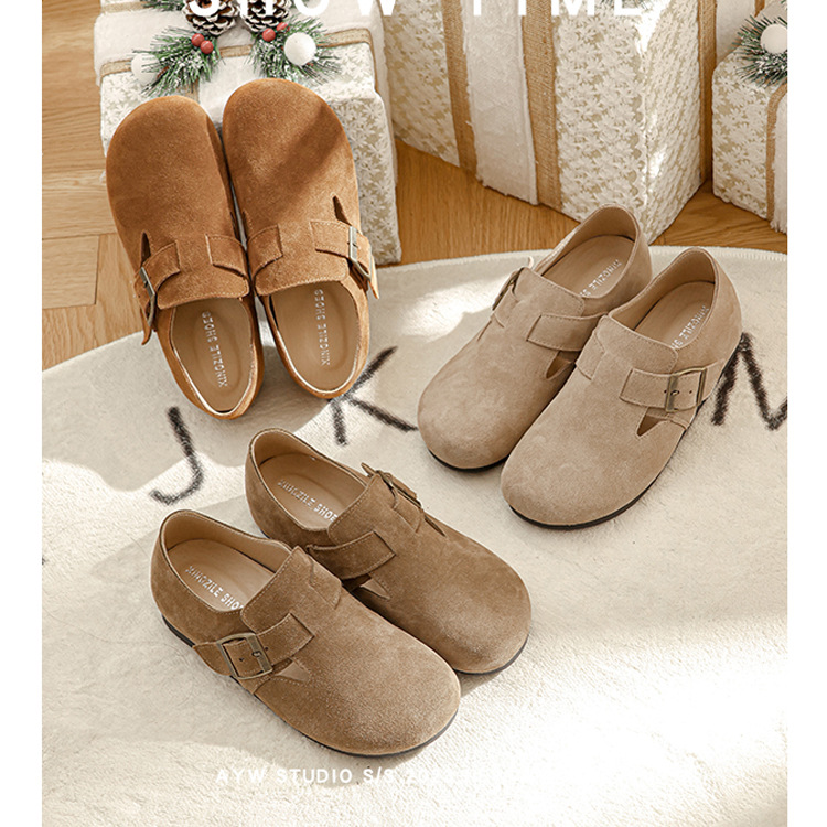 Inner height increase Boken shoes women's genuine leather 2023 spring new item cow suede comfortable soft sole soft top big toe Boken shoes