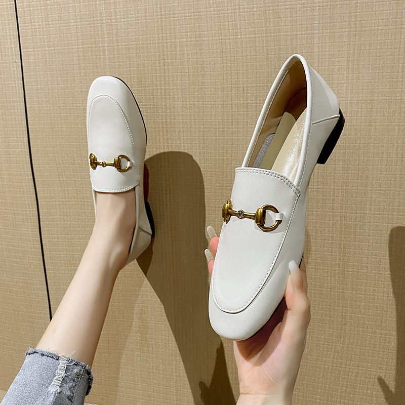 M ü ller shoes, genuine leather Le Fu shoes, flat bottomed lazy single shoes, 2022 autumn new item, British style one foot women's shoes, small leather shoes