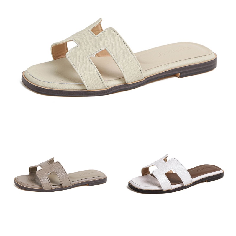 Slippers, women's outdoor wear, 2025 new style, fashionable and versatile for spring and summer, flat bottomed, straight drag, beach travel sandals, palm pattern