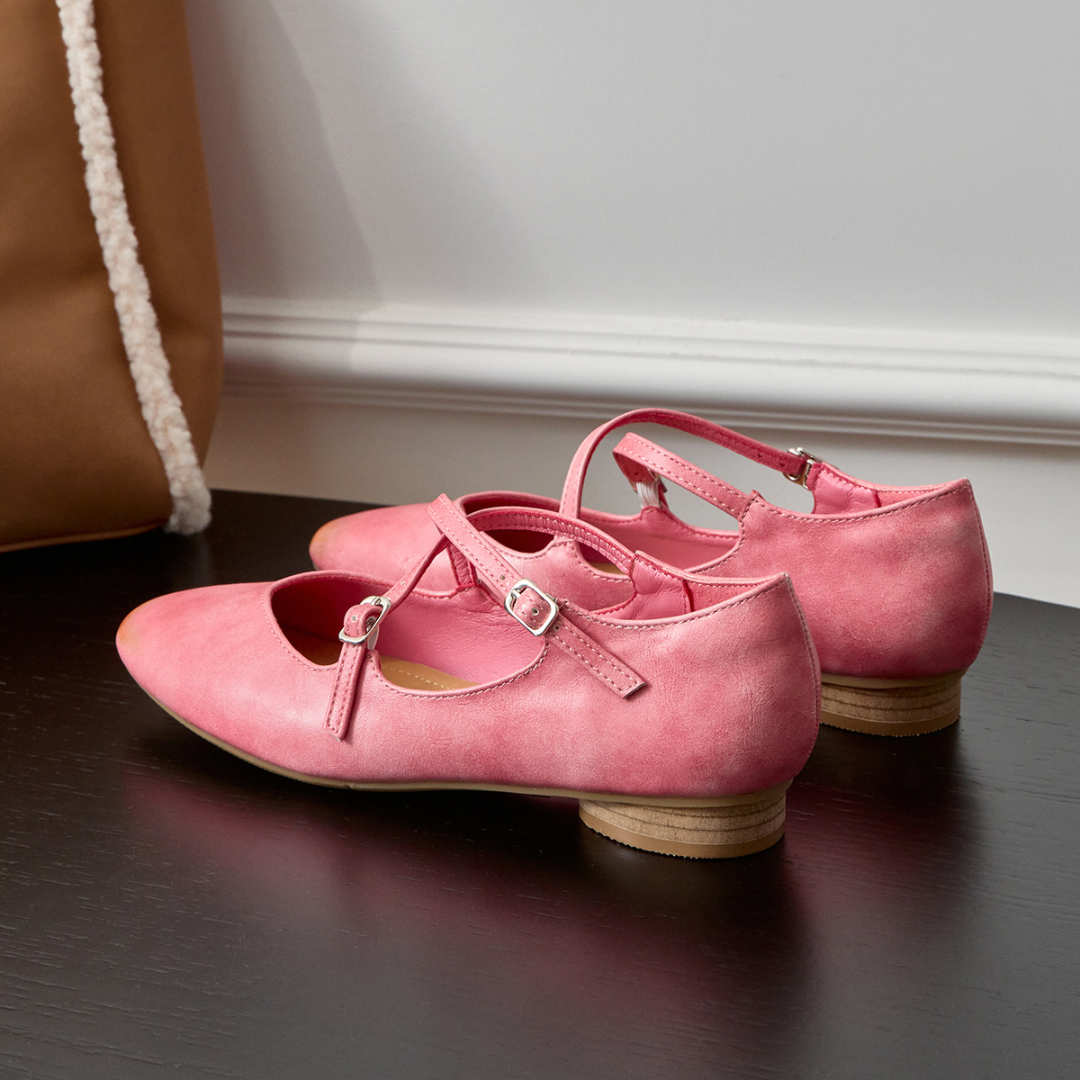 French retro cross belt Mary Jane shoes women's genuine leather single shoes spring niche shallow mouth flat ballet grandma shoes