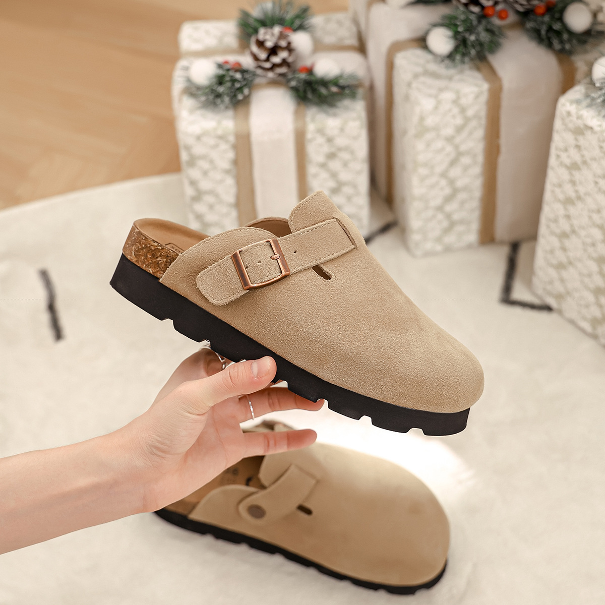 Boken shoes with thick soles, genuine leather, cowhide, cow suede, comfortable and easy to wear, versatile waterproof platform, short shoes, anti slip big toe shoes