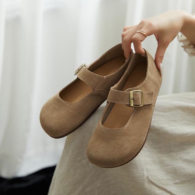 Boken shoes, cow suede Mary Jane women's shoes, 2024 autumn bean shoes, big toe shoes, thick sole with increased height inside, ugly and cute single shoes for women