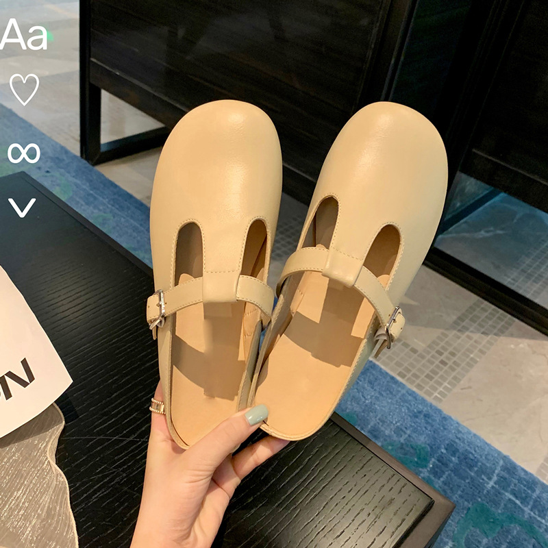 Boken shoes, real leather bag, half flip flops, women's ins, outer wear, 2023 spring new item, interior height increase, niche single shoe, women's