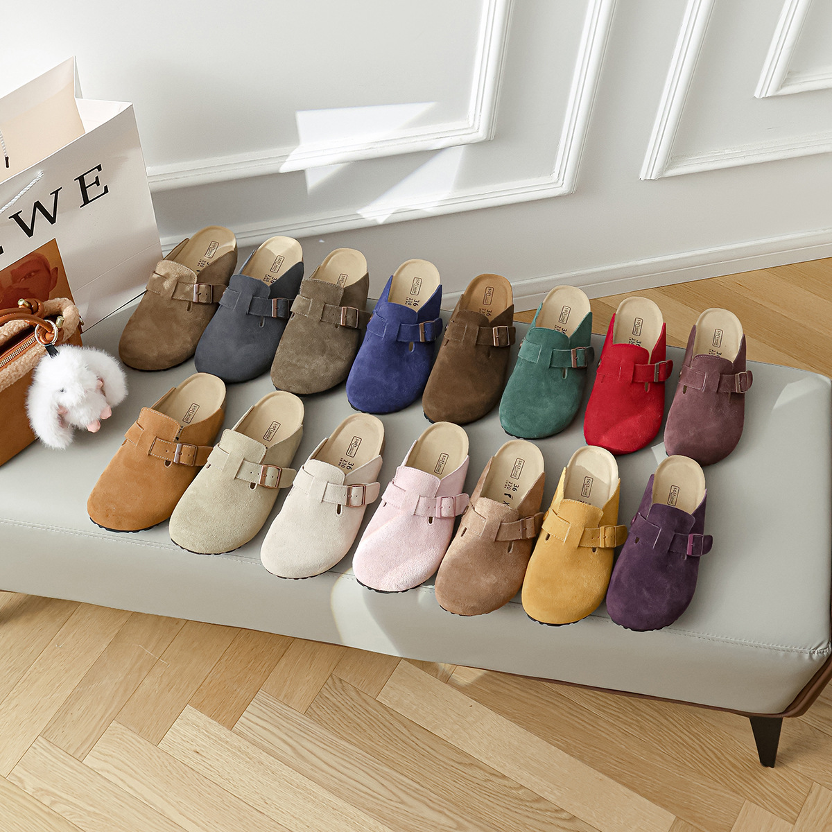 Boken shoes for women, half drag thick soled leather slippers, summer 2025, one foot off women's shoes, cork slippers, cowhide Boken
