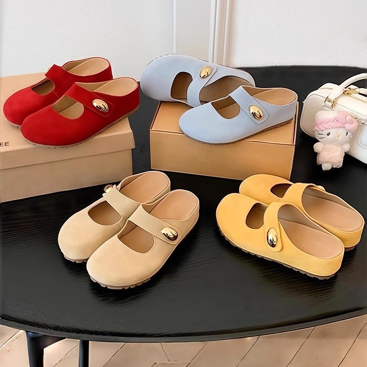 Real leather Boken half slippers for women 2025 new 4CM height increasing, casual and versatile, thick soled, toe wrapped cool slippers for women