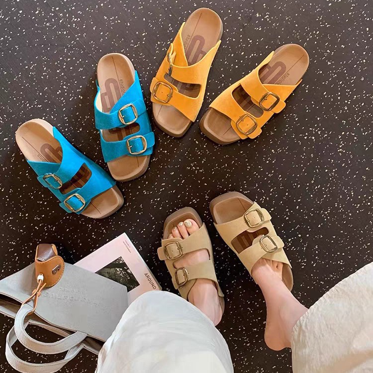 Real leather Boken slippers for women in summer 2025, new double breasted thick soled height increasing sandals for casual wear, Boken shoes for women