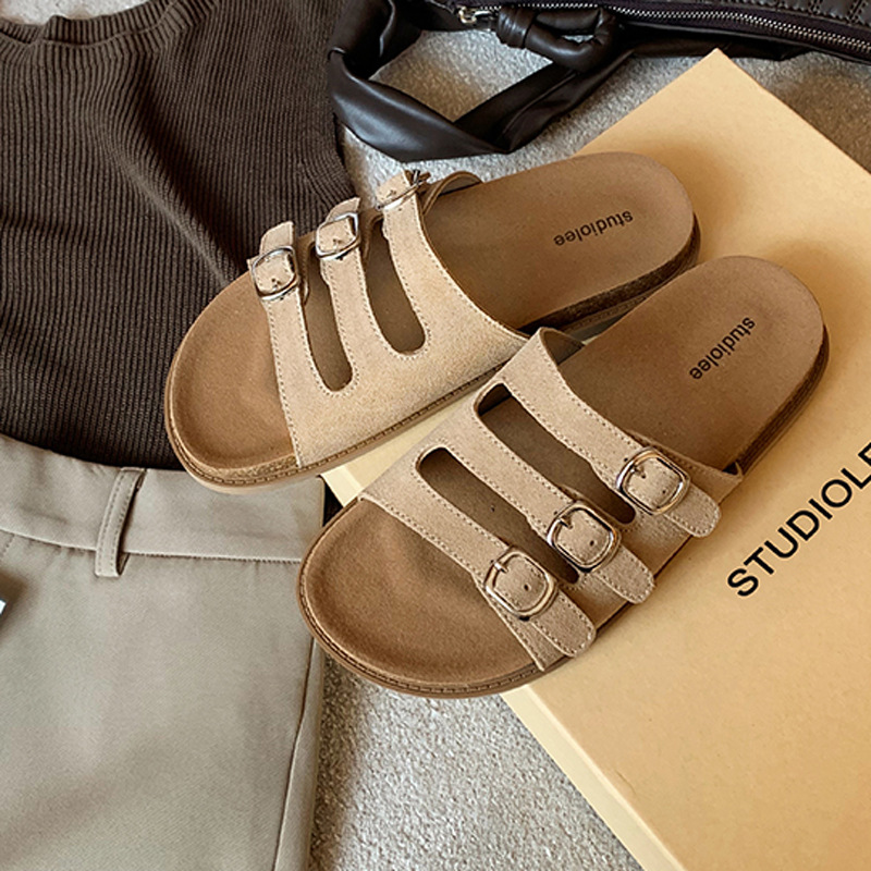 Genuine leather cowhide sneakers, women's flat sandals, women's high-end outdoor wear, 2024 summer non slip beach shoes