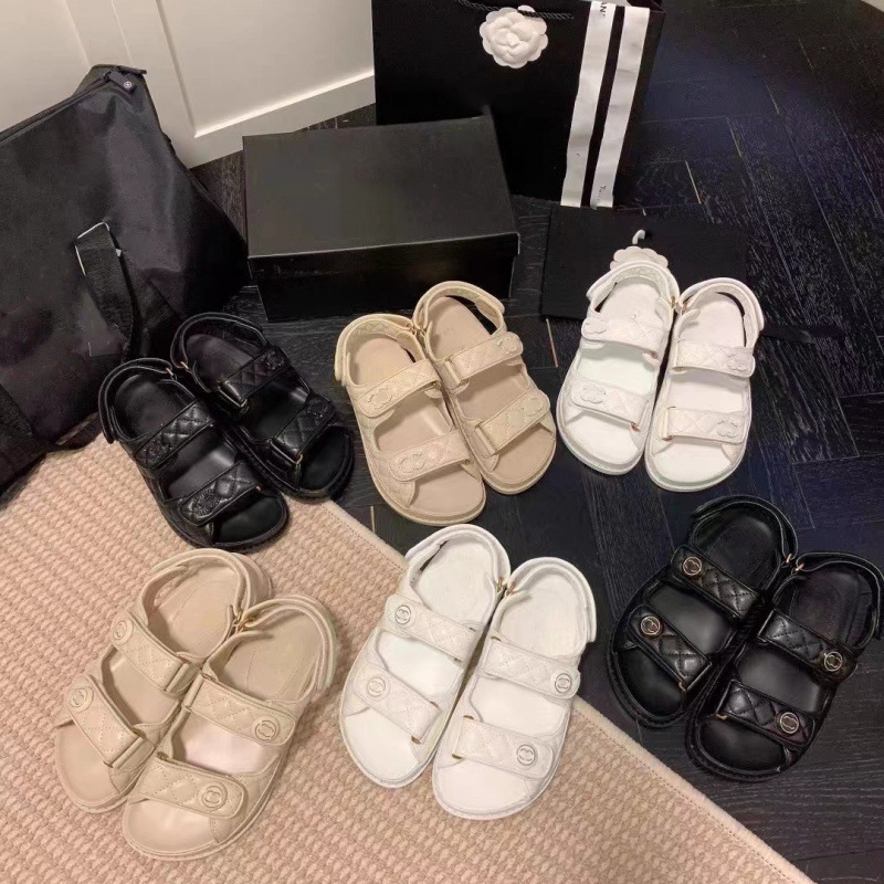C Home Velcro Sandals for Women's Summer Outerwear 2023 New Small Fragrant Style Thick Bottom Leather Roman Fashion Flat Sandals