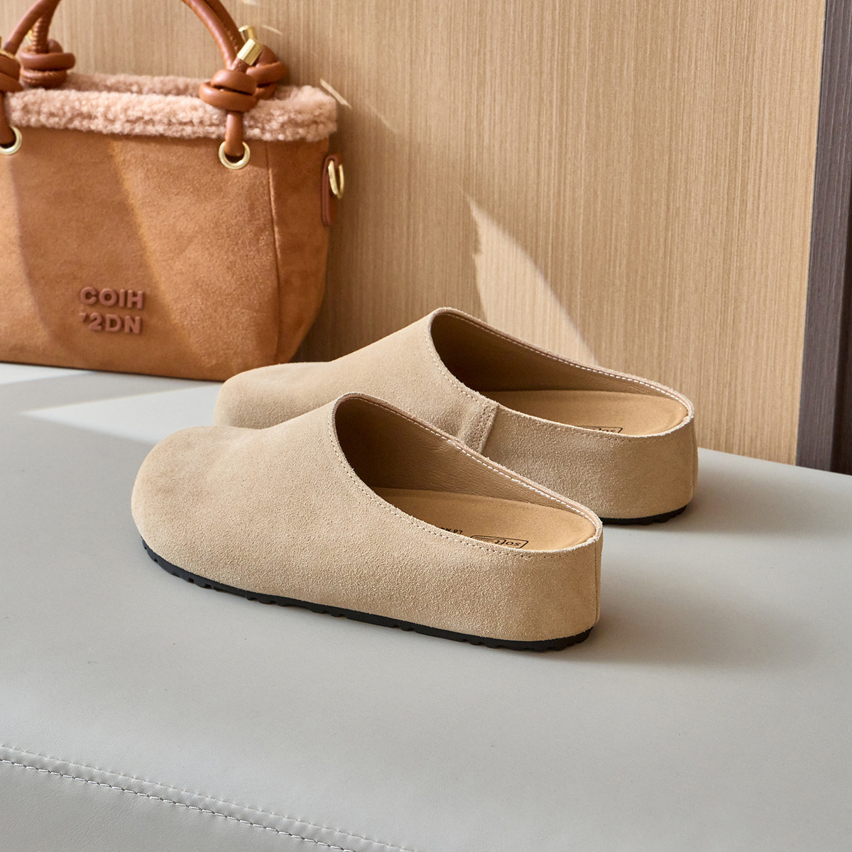 Genuine leather Boken shoes women's bag toe thick soled half slippers for wearing outside 2025 half back shoes with one foot on the inside to increase height Boken shoes