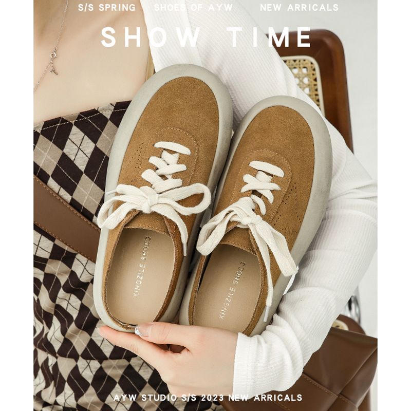 Genuine leather dirty shoes, white shoes, thick soled board shoes, increased height inside, 2023 spring new retro big toe shoes, ugly and cute bread shoes