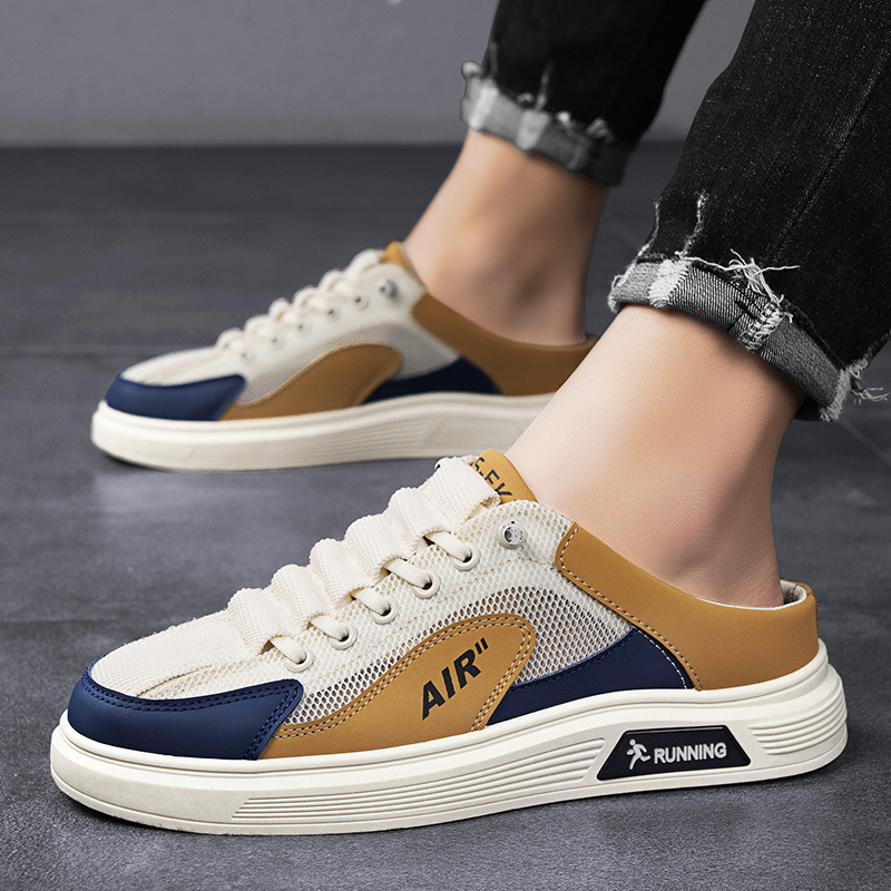 Lazy shoes, summer mesh, new breathable men's shoes, board shoes, men's one foot shoes, men's sports and leisure shoes, half slippers