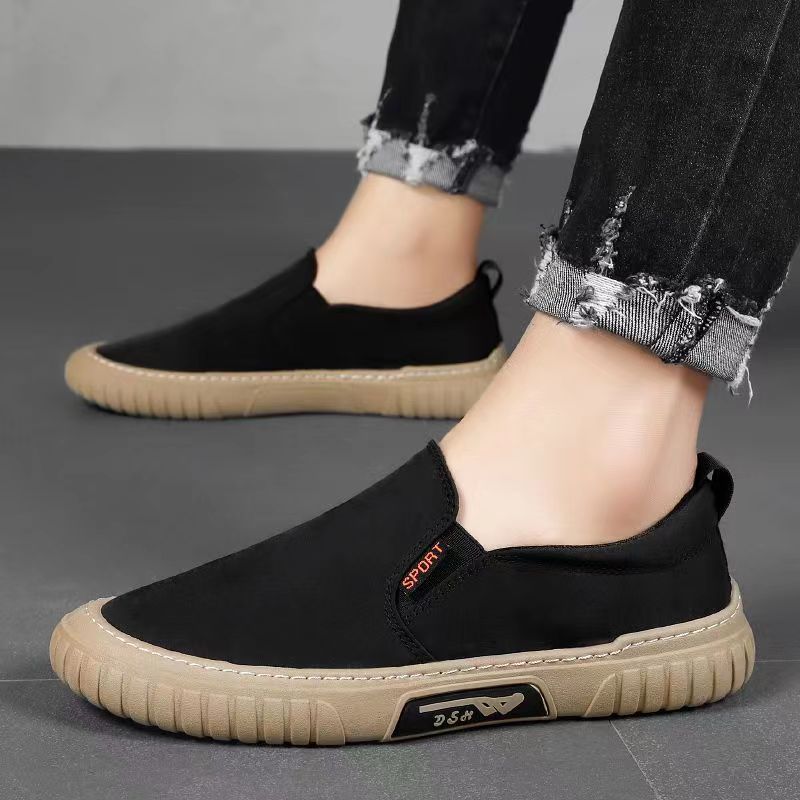 Cross border summer ice silk men's shoes, umbrella cloth, breathable casual sports shoes, driving shoes, lazy canvas, one foot shoes