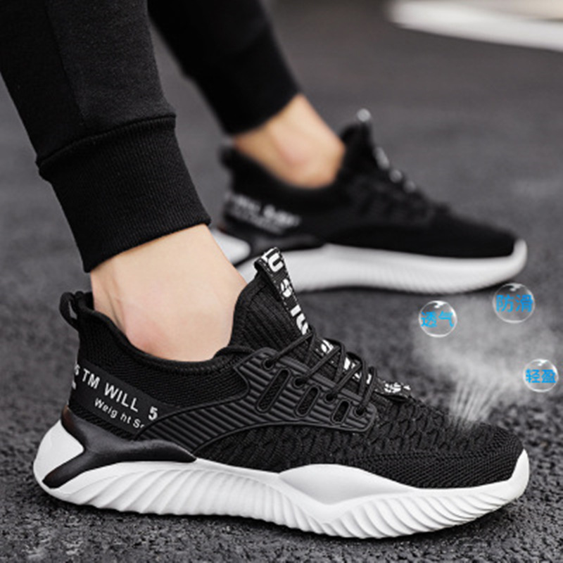 2024 New Summer Men's Shoes Student Flyknit Trendy Running Shoes Mesh Breathable Casual Men's Sports Shoes Wholesale
