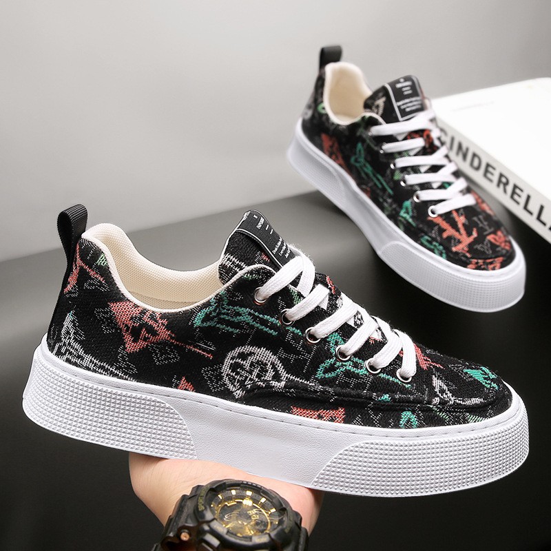 Cross border plus size men's shoes summer new breathable canvas men's trendy casual shoes men's personalized woven flower trendy shoes wholesale