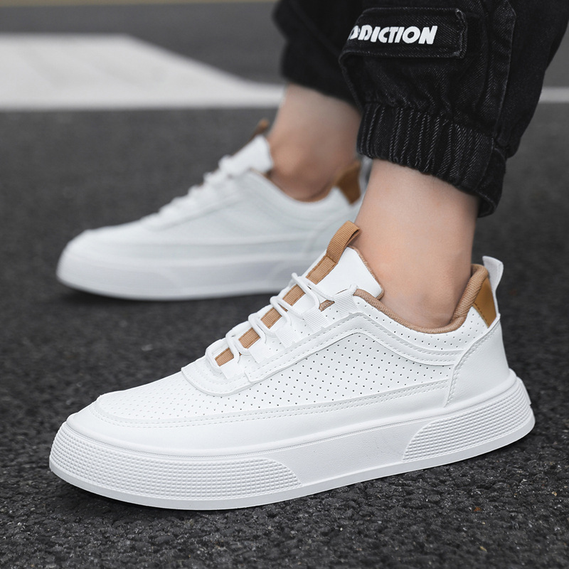 Small white shoes versatile new breathable men's board shoes large size four season style solid color simple cross-border youth sports shoes men