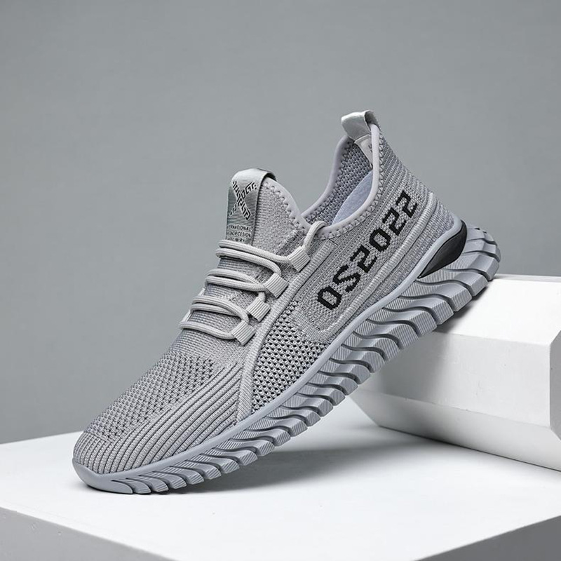New men's flat bottomed lace up fly woven breathable sports shoes, fashionable and casual casual shoes, outdoor running cross-border trendy shoes