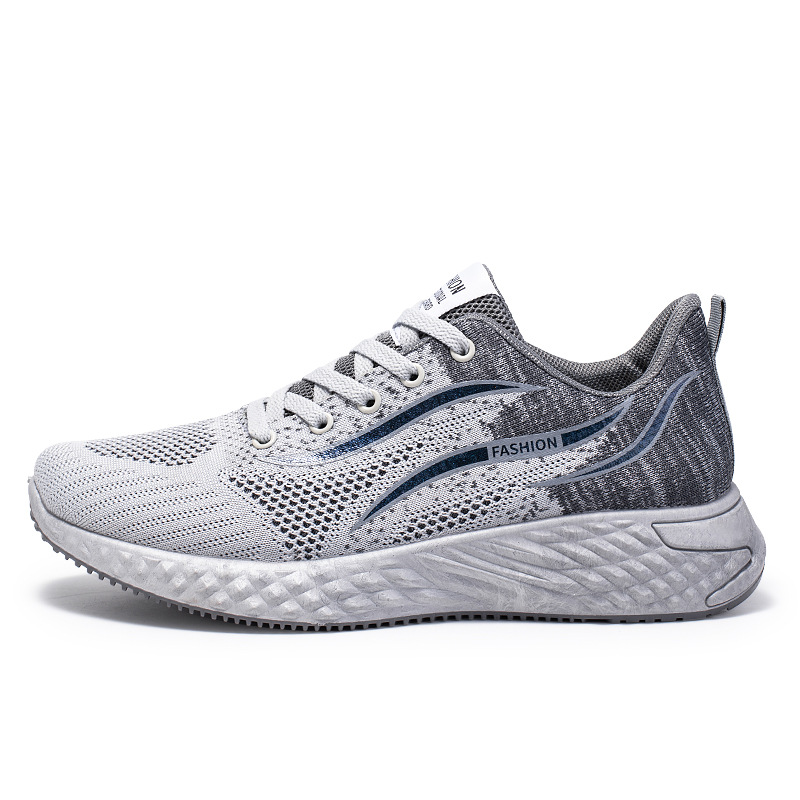 Cross border autumn new low top running shoes trend fly woven breathable casual shoes men's sports shoes lace up men's shoes wholesale