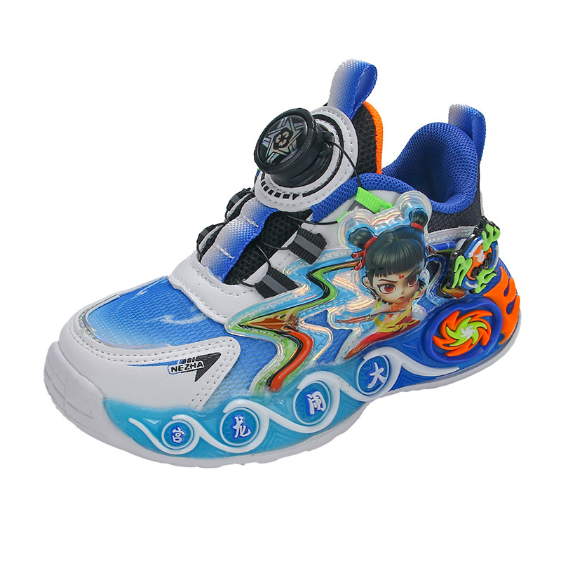 Children's shoes, boys' rotating button sports shoes, 2025 new illuminated summer and autumn mesh breathable children's running shoes