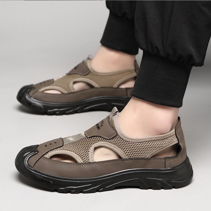 Cross border men's shoes summer mesh Baotou breathable driving hollow outdoor middle-aged leisure sports old Beijing shoes wholesale