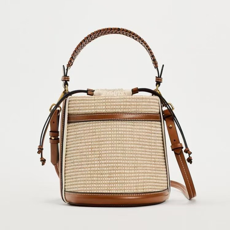 Spanish women's bag cross-border foreign trade bag 2025 new product fashionable color blocked single shoulder hand-held crossbody woven bucket bag for women