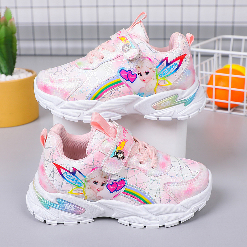Girls' shoes for spring and autumn, versatile soft soled waterproof leather surface, girls' sports shoes, girls' elementary school princess shoes