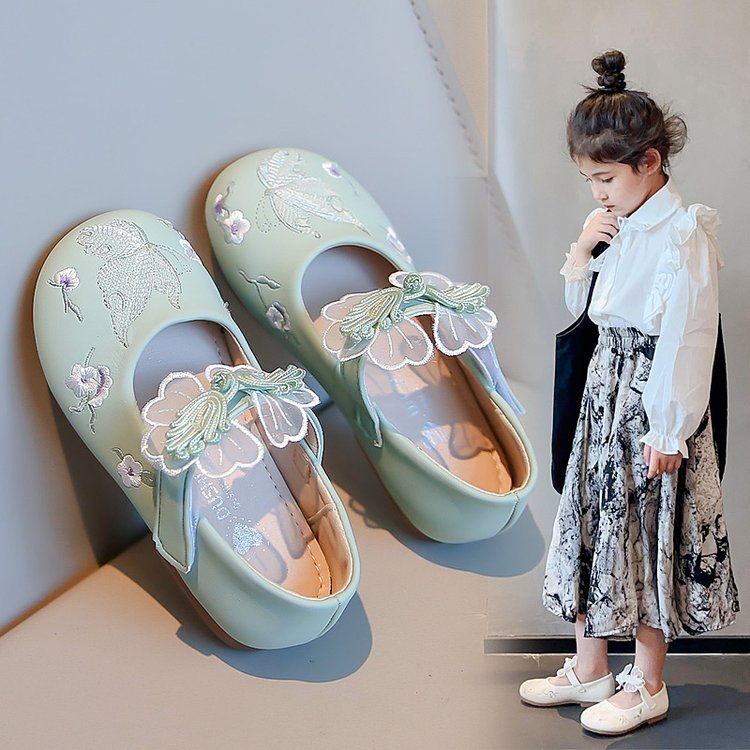Girls' shoes summer new Hanfu children's leather shoes Chinese ancient style student embroidered shoes princess shoes