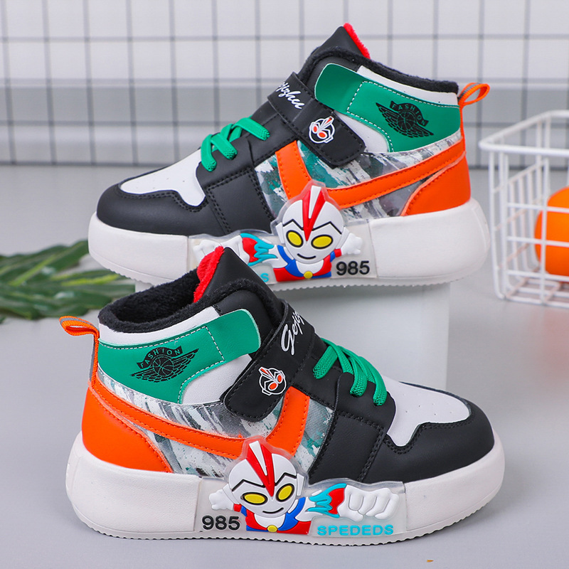 Children's board shoes 2022 autumn and winter new high top boys' sports shoes, solid soft soled running shoes for middle and large children, elementary school students