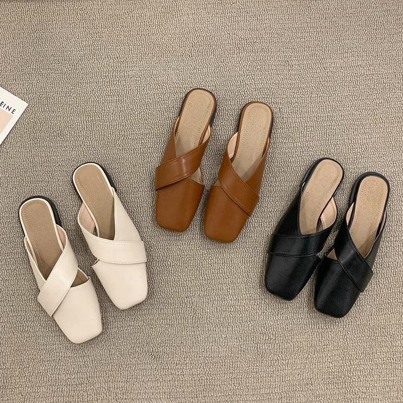 Baotou Half Slippers for Women's Summer Outerwear 2025 New Retro French M ü ller Luxury Soft Bottom Cool Drag