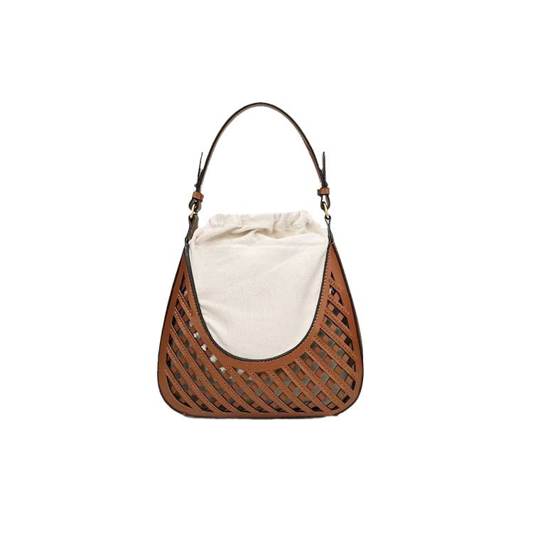 Foreign Trade Cross border Women's Bag 2025 New Brown Single Shoulder Handheld Bucket Bag Retro Woven Handbag Crossbody Bag