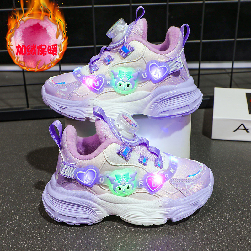 Bright up girls' sports shoes summer new style girls' shoes with plush warm leather surface, girls' baby, middle and large children's student shoes