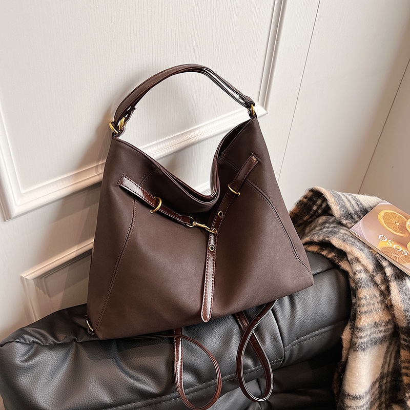 2024 autumn and winter new large capacity tote bag, women's frosted bag, commuting backpack, contrasting color crossbody travel backpack